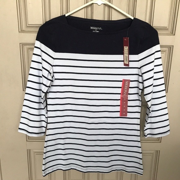 Merona T Shirt SzXS Blue/White Stripe Contrast Yoke 3/4 Sleeves NWT - Picture 1 of 8
